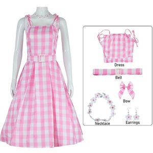 Movie Outfits Doll Hot Pink Plaid Dress Costume for women